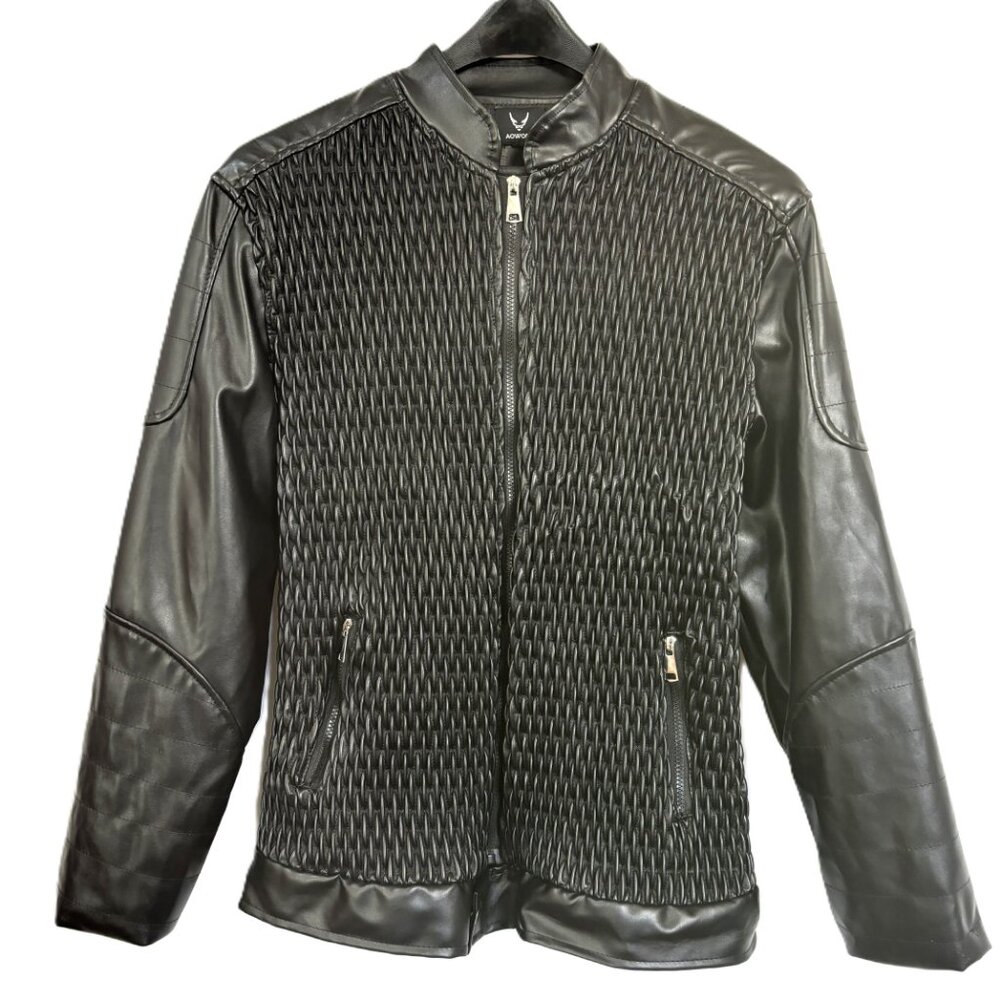 Faux Black Leather Motorcycle Jacket EUC L
